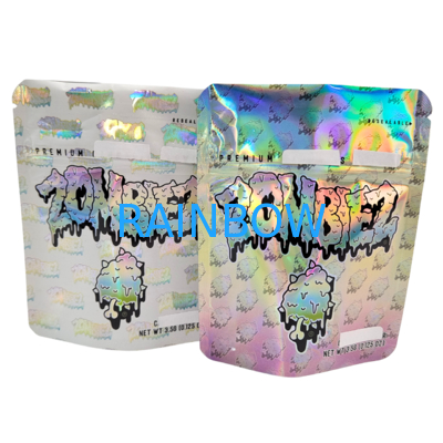 Holographische Mylar-Beutel, wiederverschließbar, geruchsdicht, Standbodenbeutel 3,5 g/7 g/1 oz/1 lb Gummibärchen-Snack-Plastikbeutel mit Reißverschluss